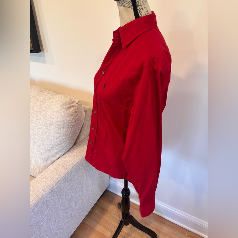 Ralph Lauren blue label button-down red women's shirt size 4 - Picture 5 of 7